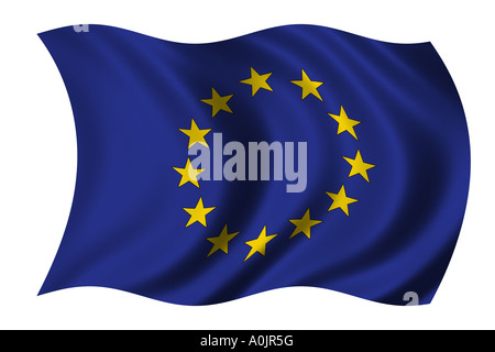European Union Flag waving in the wind clipping path included Stock Photo