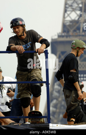 eiffel tower skater skate extreme european tour paris, parisian, parisien, france, french, francais, europe, european, eec, eu, Stock Photo