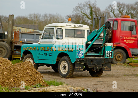 Rear view of 1958 2 0 Liter Diesel Land Rover Series 2 SWB 88 recovery truck with Harvey Frost crane in very original condition Stock Photo