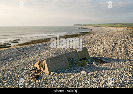 Remains of Second World War pill box at Limpert Bay at Aberthaw Power Station Wales UK Stock Photo