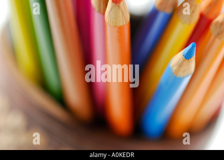 coloured pencils in jar Stock Photo