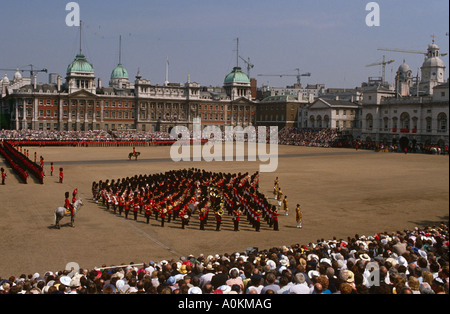 Trooping the Colour ceremony on Horse Guards Parade. The parade in front of the Queen takes place in June each year in London Stock Photo