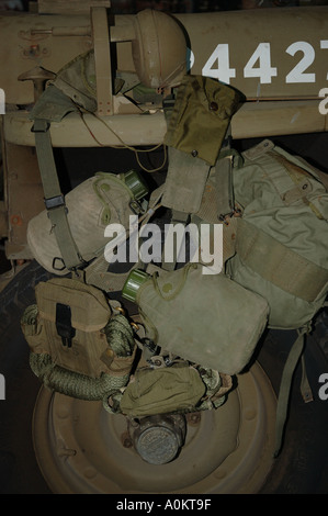 Army green webbing kit on surplus jeep dsca 0254 Stock Photo