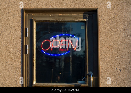 Bar open neon light in door window Stock Photo
