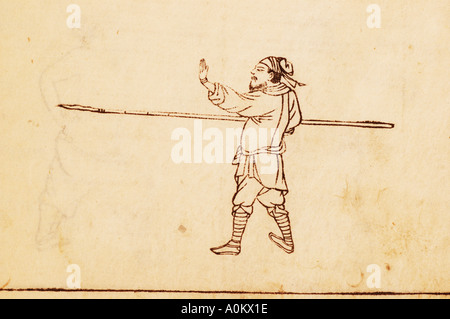 Ancient Japanese Drawing Of Infantry Soldier With Spear Dsca 0635 Stock Photo Alamy
