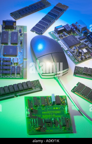 Computer Mouse and Computer Circuit Boards Stock Photo