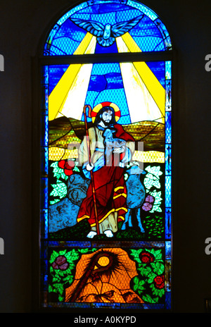 Parham Antigua St Peters Anglican Church Christ the Shepherd Stained Glass Window Stock Photo