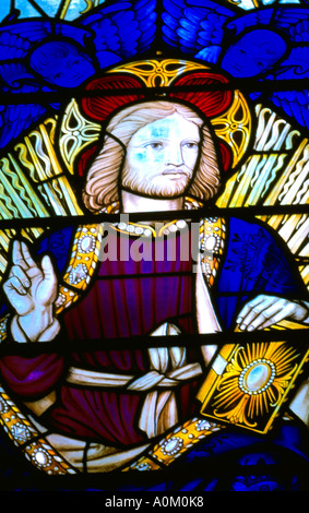 Christ Stained Glass Window in St Martin of Tours Church Epsom Surrey England Stock Photo