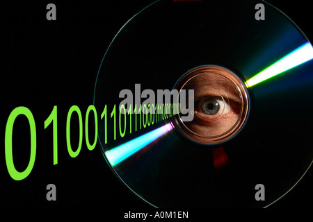 An eye looking through a CD.  Viewing data concept. Stock Photo