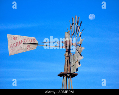 Windmill outside of marathon in far west Texas in the north tip of the Chihuahuan Desert Stock Photo