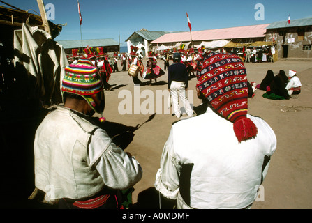 Peru Lake Titicaca Taquile Island islanders in traditional costume Stock Photo