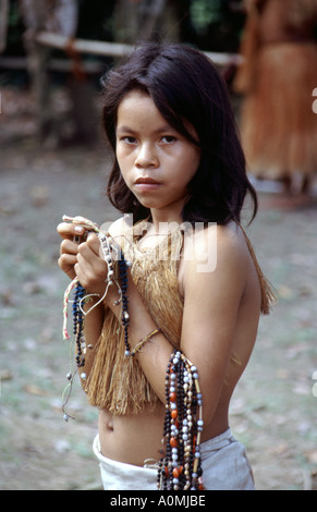 Portrait of a girl from the Yagua Tribe in the Amazon region of Peru Stock Photo