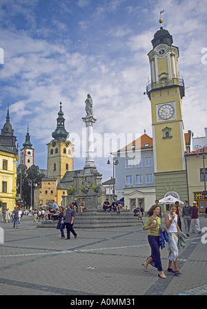 Clock Tower at Namestie SNP in Banska Bystrica, Slovakia Stock Photo