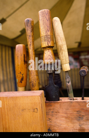 Traditional old woodworking tools chisels in rack Canada 