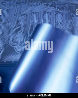 metal metallic blue curve curved form circuit board computer industry industrial copy space Stock Photo