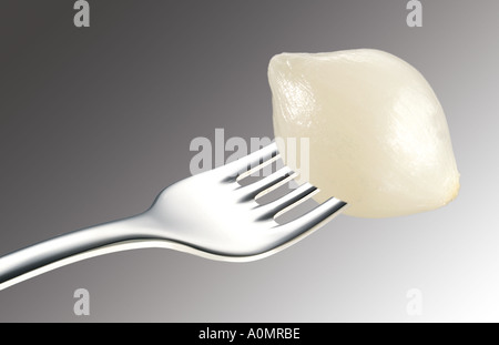 PICKLED ONION ON FORK Stock Photo