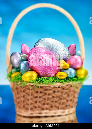 EASTER EGG BASKET Stock Photo