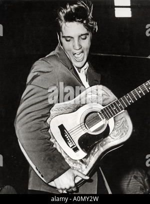 ELVIS PRESLEY with the Blue Moon Boys in Miami in August 1956. Bill ...