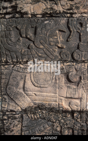 Decoration on wall in temple of the Warriors Chichen Itza Maya historic site Yucatan Mexico Stock Photo