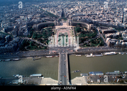 View from Eiffel Tower looking West With River Seine and Palais de Chaillot Stock Photo
