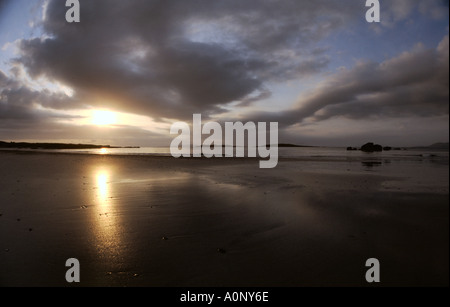 Sunset Mood and Last Light at Connemara Beach Ireland Stock Photo