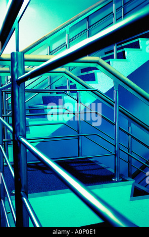 Stainless steel staircase in modern office building Stock Photo