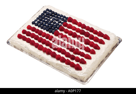 American flag cake with blueberries and raspberries Stock Photo