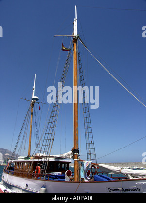 Dawn Approach is a traditional wooden sailing ship built in Scotland in 1921, now located in the marina at Fuengirola, Spain, Stock Photo