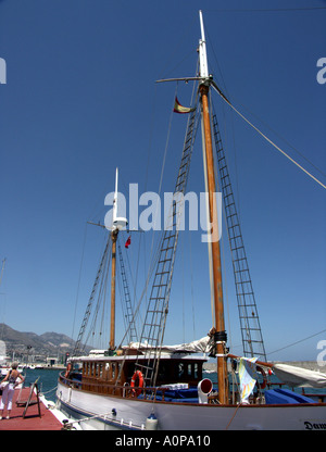 Dawn Approach is a traditional wooden sailing ship built in Scotland in 1921, now located in the marina at Fuengirola, Spain, Stock Photo