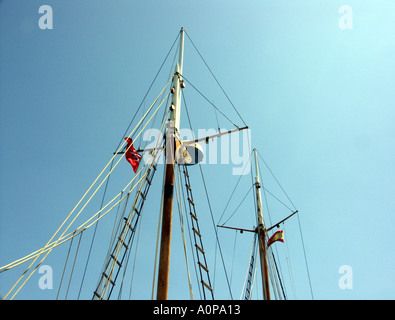 Dawn Approach is a traditional wooden sailing ship built in Scotland in 1921, now located in the marina at Fuengirola, Spain, Stock Photo