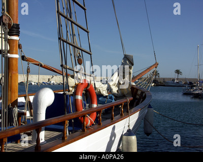 Dawn Approach is a traditional wooden sailing ship built in Scotland in 1921, now located in the marina at Fuengirola, Spain, Stock Photo