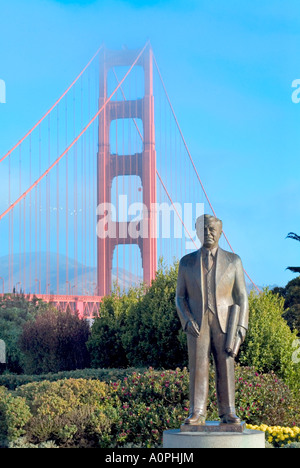 Joseph B Strauss statue chief engineer for Golden Gate Bridge in San Francisco California USA Stock Photo