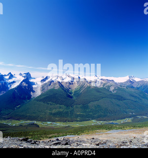Glaciers Coniferous Forest and Bugaboo Creek in the Purcell Mountains in Bugaboo Provincial Park in British Columbia Canada Stock Photo