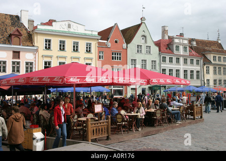 Cafe in the town hall square in the old town of Tallinn Estonia Stock Photo