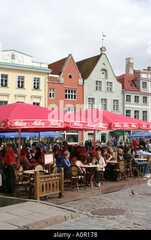 Cafe in the town hall square in the old town of Tallinn Estonia Stock Photo