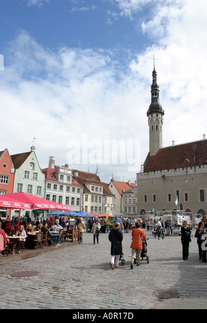 the town hall and square in the old area of Tallinn Estonia Stock Photo