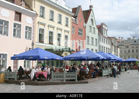 Cafe in the town hall square in the old town of Tallinn Estonia Stock Photo