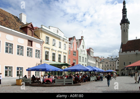 Cafe in the town hall square in the old town of Tallinn Estonia Stock Photo