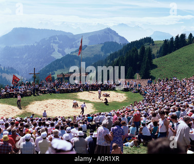 Grosses schiving und alperfest auf rige staffel annual wrestling festival Switzerland Europe Stock Photo