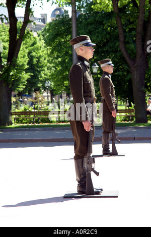 The guard of honour that stands at the base of the freedom monument in Riga Latvia Stock Photo