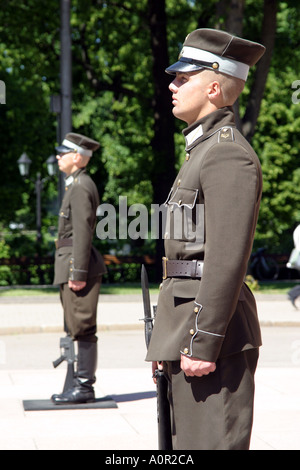 The guard of honour that stands at the base of the freedom monument in Riga Latvia Stock Photo