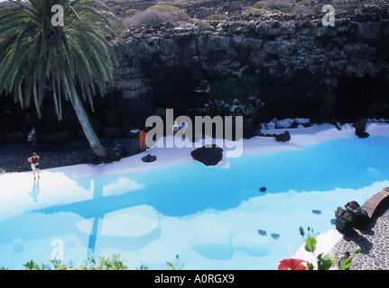 blue painted lagoon in central lanzarote number 1668 Stock Photo