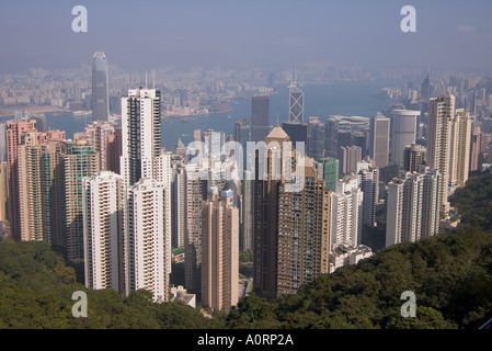 dh  CENTRAL HONG KONG Skyscraper buildings mid level apartment flat blocks and central offices skyscrapers highrise tower block Stock Photo