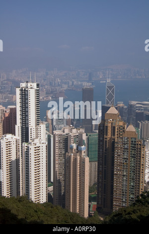 dh  CENTRAL HONG KONG Skyscraper buildings mid level apartment flat blocks and central offices skyscrapers highrise tower flats high rise Stock Photo