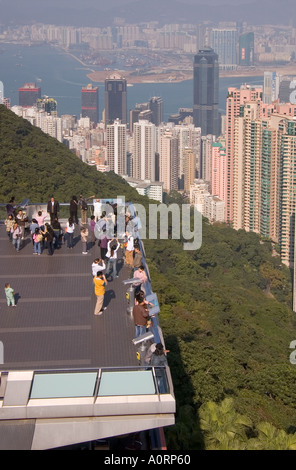 dh lookout VICTORIA PEAK HONG KONG Peak Tower tram terminal terrace lookout Central midlevel buildings Stock Photo