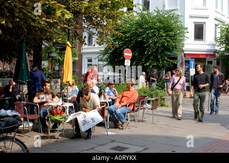 Cafe Unter den Linden on Lippmannstrasse in the trendy area of Schanzenviertel St Pauli Hamburg Germany Europe Stock Photo