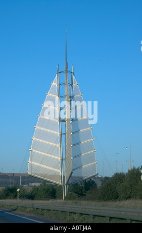 The Sails of the South a 43 metre high tri sail sculpture on the M275 in Portsmouth on the South Coast of England Stock Photo