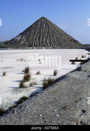 2002 historical archive photo of Carluddon Tip* a 'Cornish Pyramid,' mound of waste from china clay industry near St Austell with white slurry lake UK Stock Photo