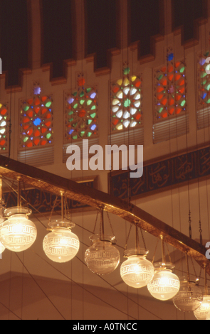 Jordan Amman Close up of the lights in the interior of the Abdullah Mosque Stock Photo