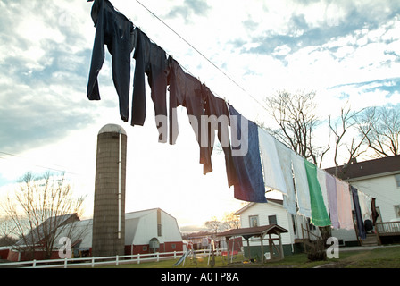 Clothes line on an Amish farm near Arcola Illinois Stock Photo